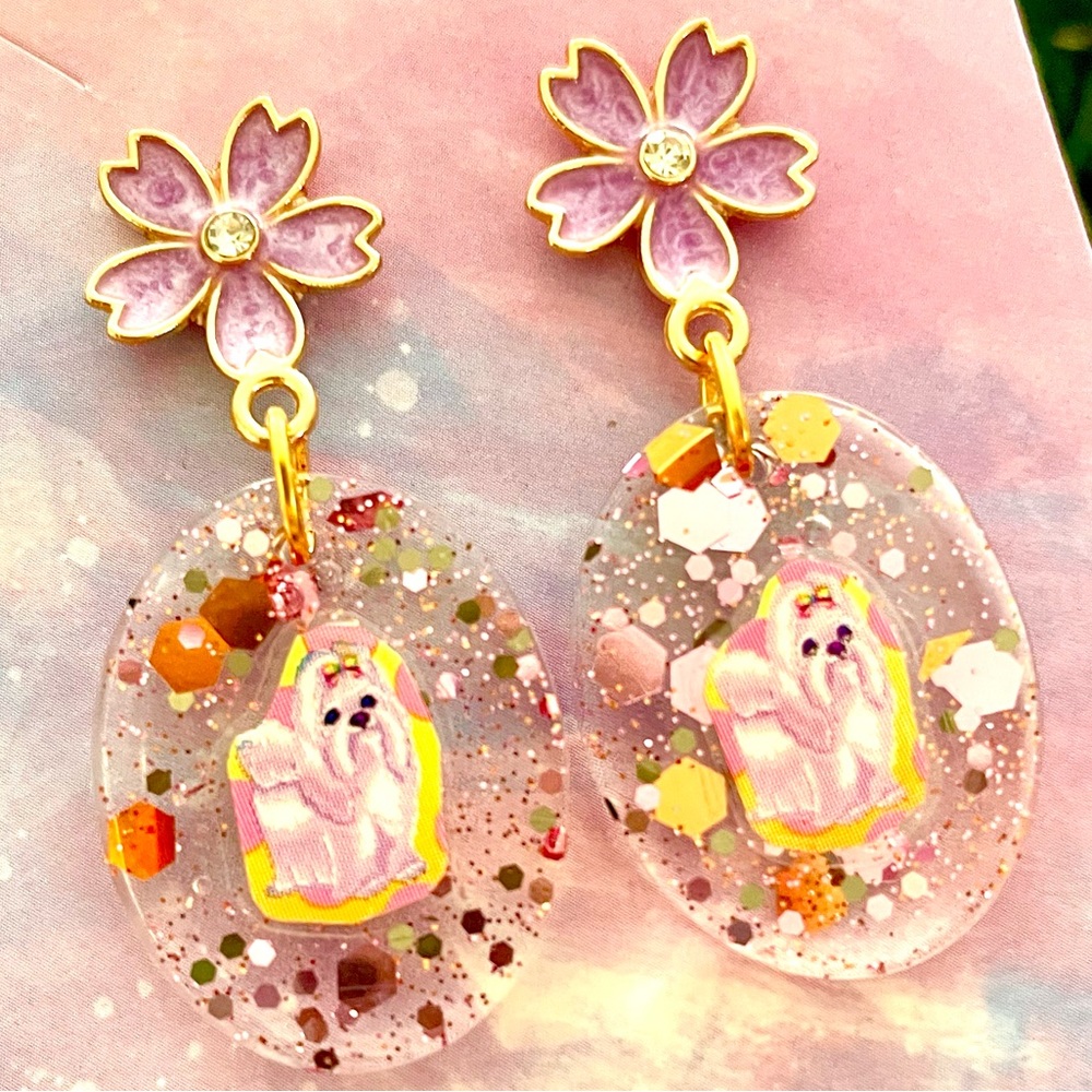 Princess Pearl Dog Sticker Earrings